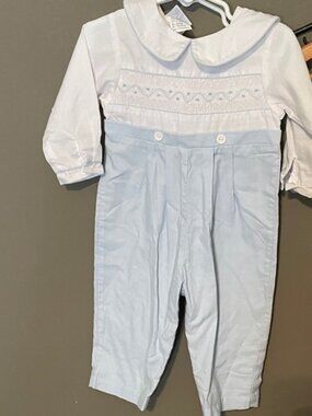 Petit Ami Light Blue and White Baby Romper